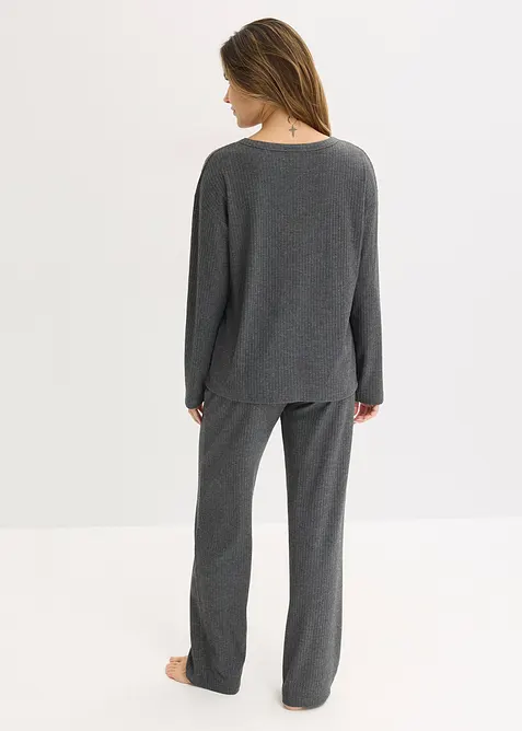 Topp och byxa i mjukt, ribbstickat material, bonprix