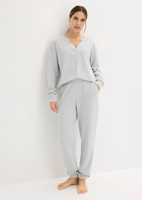 Topp och byxa av v&aring;ffelm&ouml;nstrad jersey, bonprix