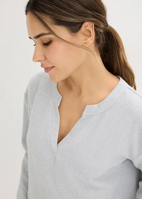 Topp och byxa av v&aring;ffelm&ouml;nstrad jersey, bonprix