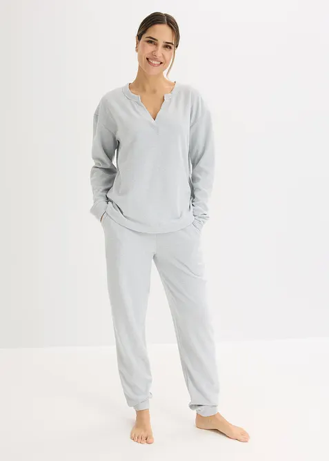 Topp och byxa av v&aring;ffelm&ouml;nstrad jersey, bonprix