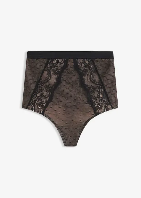 Stringtrosa med medelh&ouml;g formande effekt och spets, bonprix