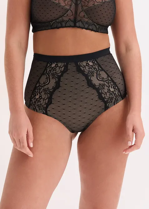 Stringtrosa med medelh&ouml;g formande effekt och spets, bonprix