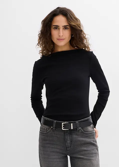 Ribbstickad topp med figurn&auml;ra passform, bonprix