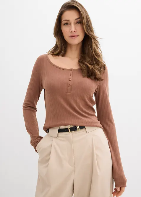 Ribbad l&aring;ng&auml;rmad topp, bonprix