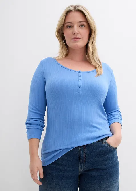 Ribbad l&aring;ng&auml;rmad topp, bonprix