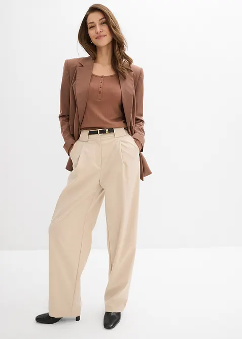 Ribbad l&aring;ng&auml;rmad topp, bonprix