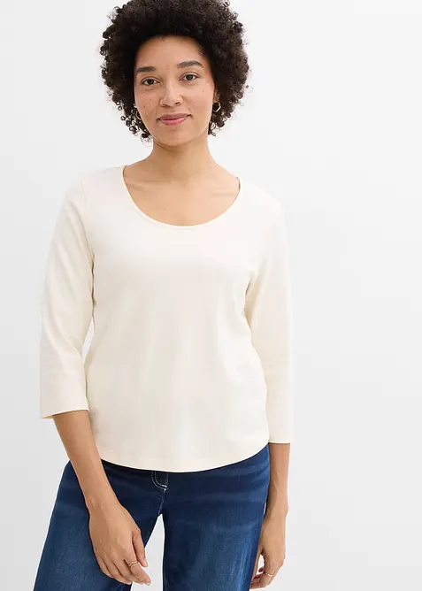 Topp i stabil jersey av ekologisk bomull, 3/4-&auml;rm, bonprix