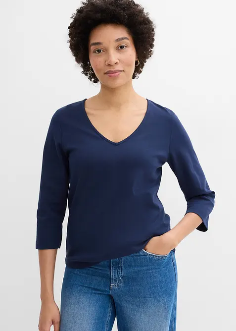 Topp i stabil jersey med ekologisk bomull, 3/4-&auml;rm, bonprix