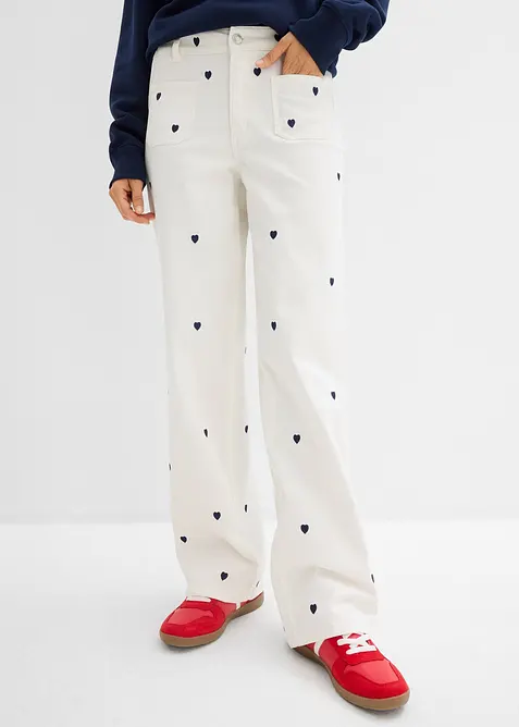 Twillbyxa med broderi, bonprix