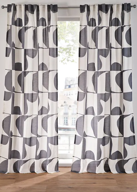 Gardin med grafiskt m&ouml;nster i &aring;tervunnen polyester (1-pack), bonprix