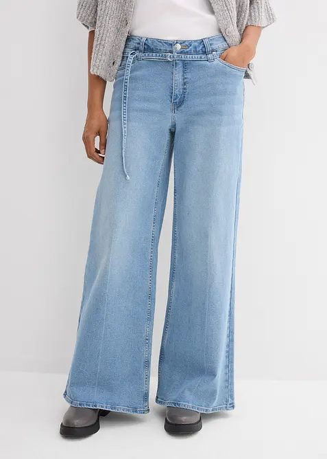 Wide Leg Jeans med medelh&ouml;g midja, bonprix