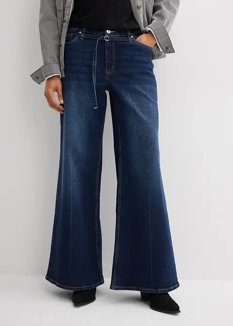 Wide Leg Jeans med medelh&ouml;g midja, bonprix