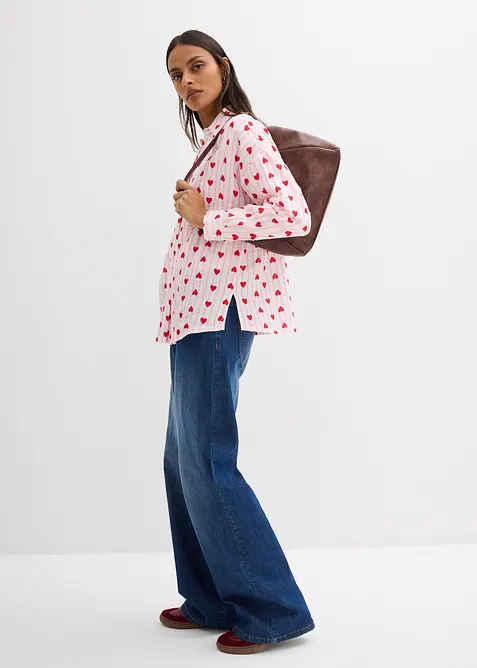 Skjortblus i oversizemodell av mjuk muslin, bonprix