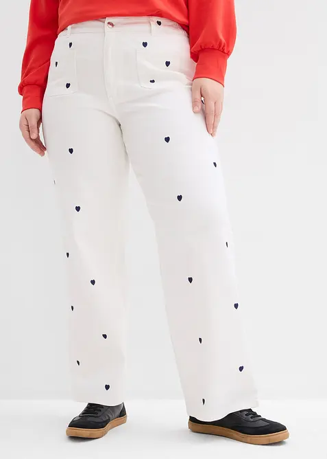 Twillbyxa med broderi, bonprix