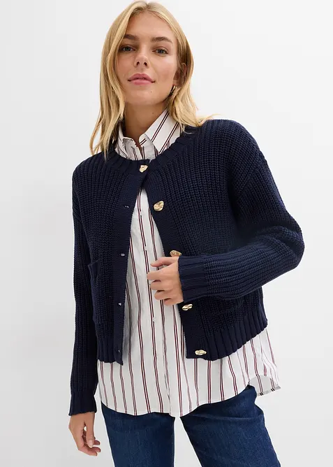 Grovstickad cardigan med hamrade knappar, bonprix