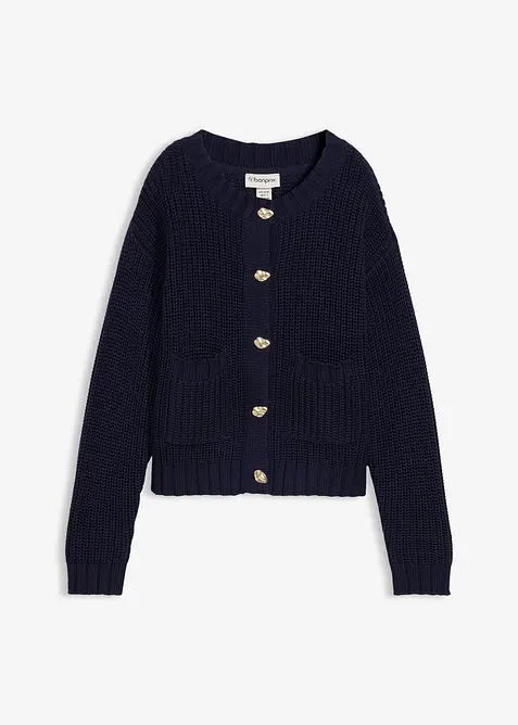 Grovstickad cardigan med hamrade knappar, bonprix