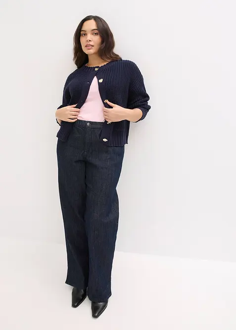 Grovstickad cardigan med hamrade knappar, bonprix