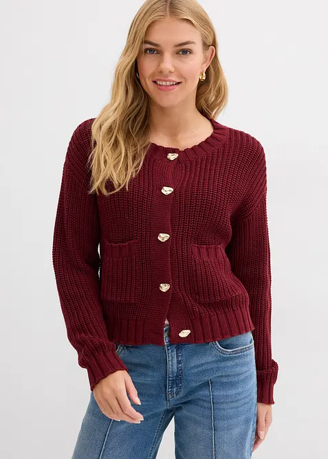 Grovstickad cardigan med hamrade knappar, bonprix