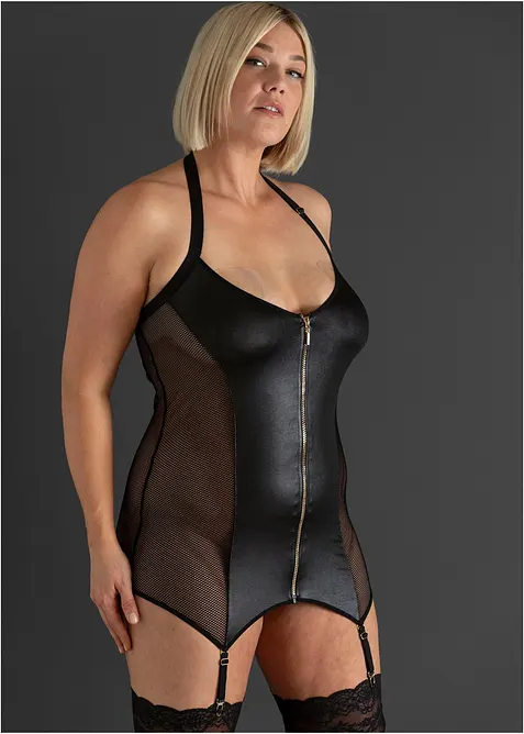 Kl&auml;nning med strumpebandsh&aring;llare och dragkedja, bonprix