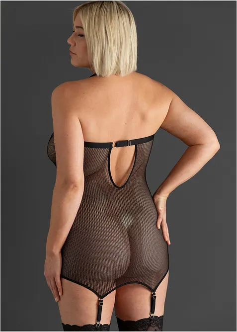 Kl&auml;nning med strumpebandsh&aring;llare och dragkedja, bonprix