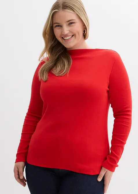 Ribbstickad topp med figurn&auml;ra passform, bonprix