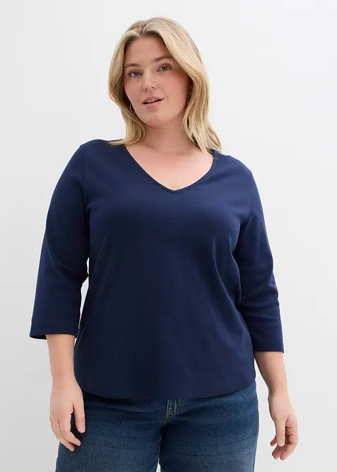 Topp i stabil jersey med ekologisk bomull, 3/4-&auml;rm, bonprix