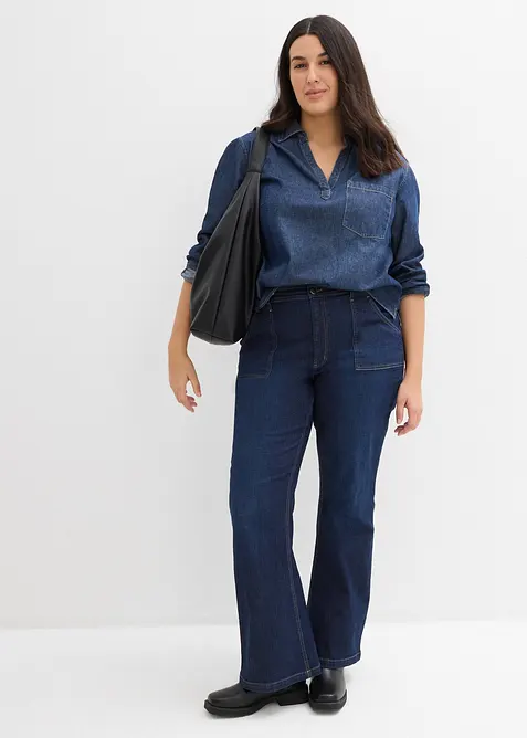 Flared Jeans, High Waist, ekologisk bomull, bonprix