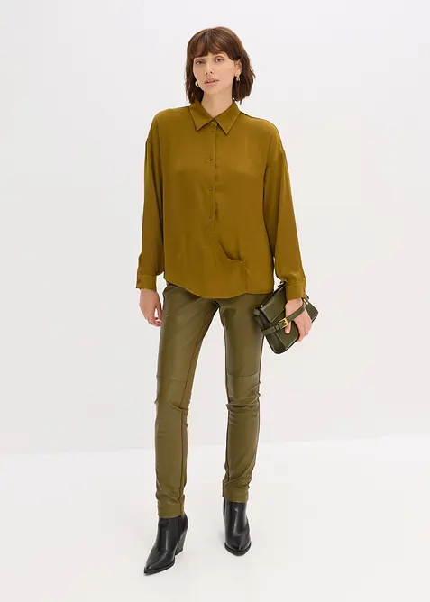 Skjortblus i f&ouml;ljsam satin, bonprix