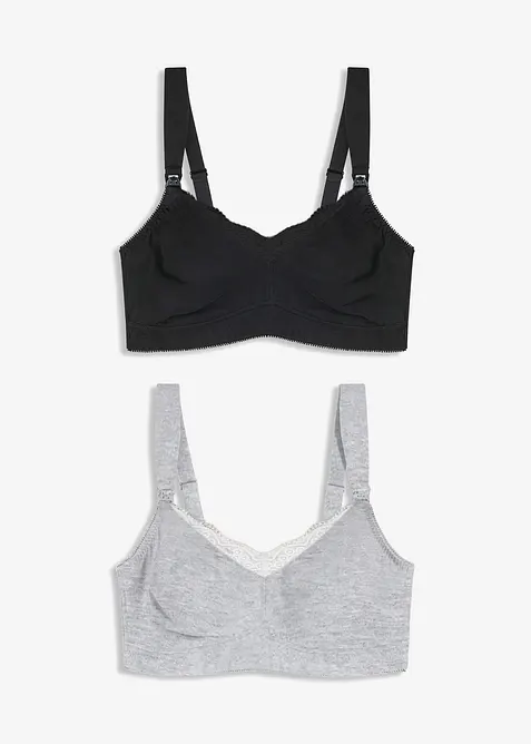 Amnings-BH utan bygel, med ekologisk bomull och spets (2-pack), bonprix