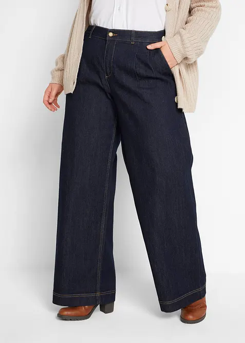 Wide Leg Jeans High Waist, med bekv&auml;m midja, bonprix