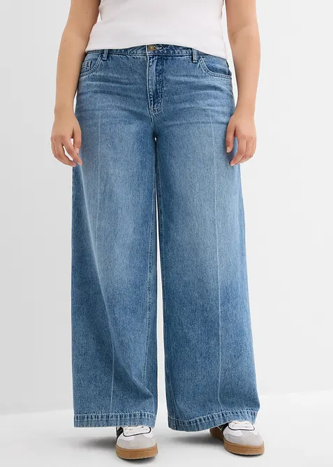 Jeans med vida ben, Mid Waist, Low Stretch Full Length, bonprix