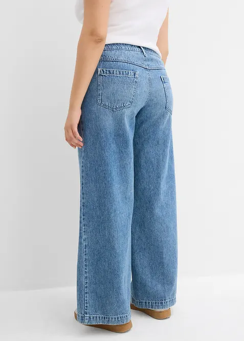 Jeans med vida ben, Mid Waist, Low Stretch Full Length, bonprix