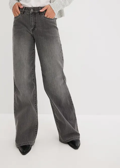 Wide Leg Jeans, Mid Waist, Stretch, bonprix
