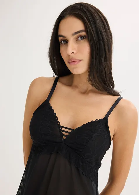 Neglig&eacute; utan bygel, med hj&auml;rtm&ouml;nstrad spets, bonprix