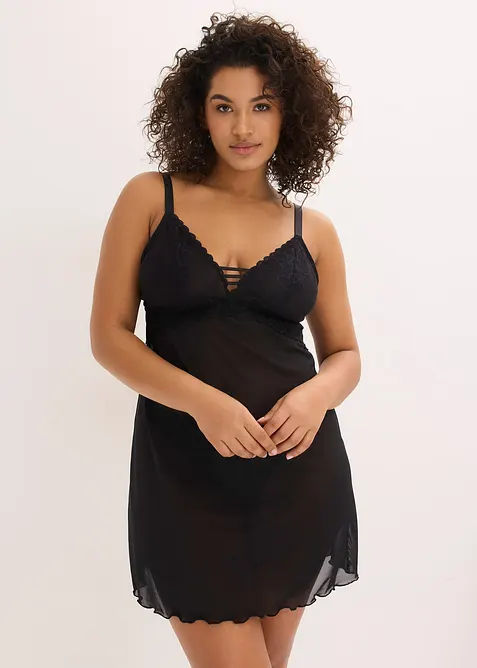 Neglig&eacute; utan bygel, med hj&auml;rtm&ouml;nstrad spets, bonprix