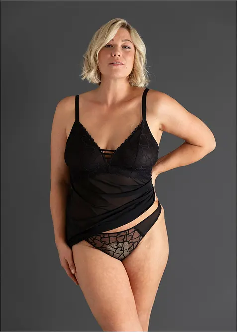 Neglig&eacute; utan bygel, med hj&auml;rtm&ouml;nstrad spets, bonprix