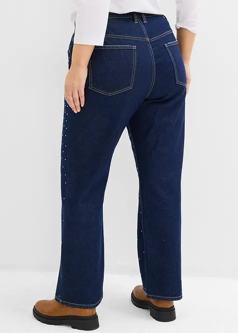 Straight jeans, Mid Waist, med strass, bonprix
