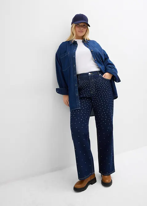 Straight jeans, Mid Waist, med strass, bonprix