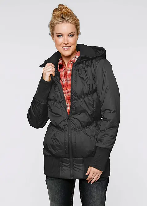 T&auml;ckjacka med bred res&aring;r i nederkanten och luva, bonprix