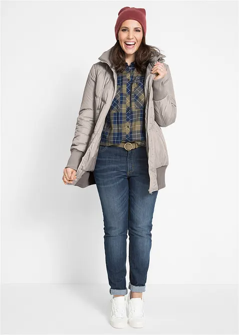 T&auml;ckjacka med bred res&aring;r i nederkanten och luva, bonprix