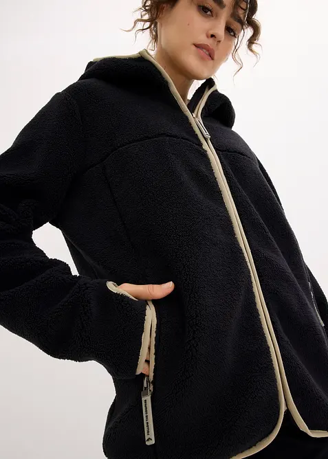 Teddyfleecejacka med huva, bonprix
