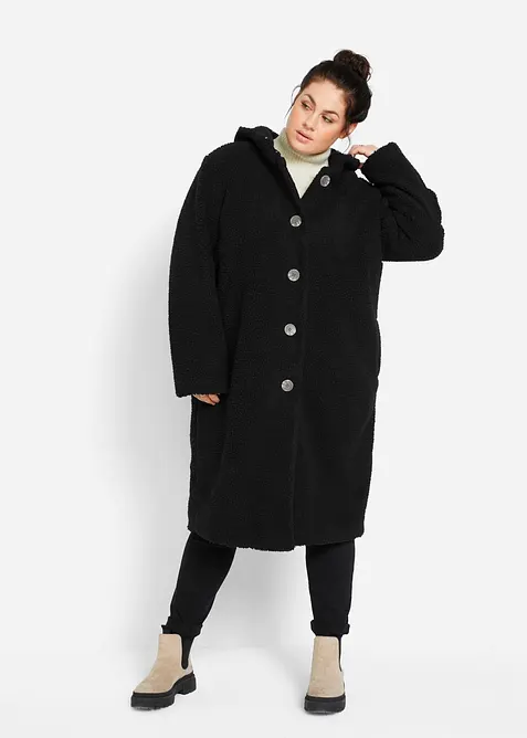 Teddykappa med huva och fickor, bonprix