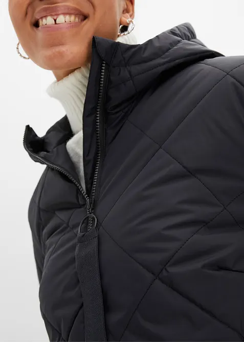 L&aring;ng vadderad t&auml;ckkappa med huva, bonprix