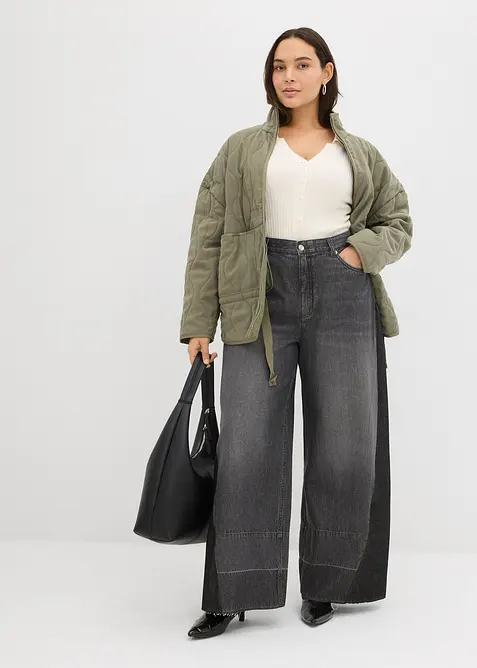 Wide Leg Jeans High Waist, med inf&auml;llning, bonprix