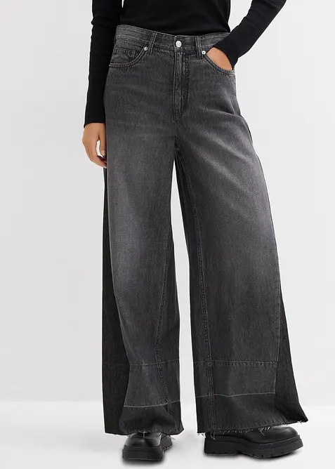 Wide Leg Jeans High Waist, med inf&auml;llning, bonprix