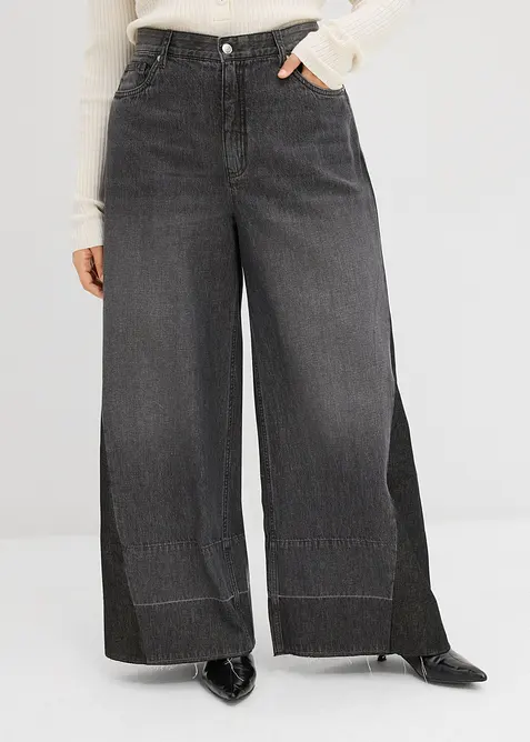 Wide Leg Jeans High Waist, med inf&auml;llning, bonprix