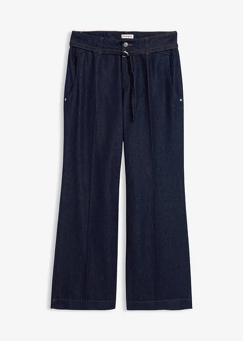 Wide Leg Jeans med medelh&ouml;g midja och sk&auml;rp, bonprix