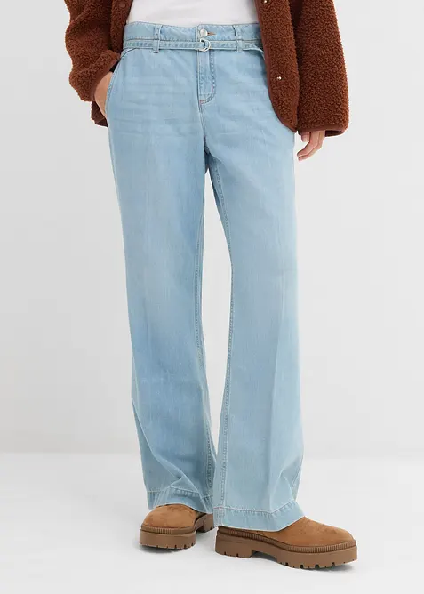Wide Leg Jeans med medelh&ouml;g midja och sk&auml;rp, bonprix