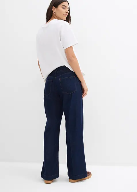 Wide Leg Jeans med medelh&ouml;g midja och sk&auml;rp, bonprix