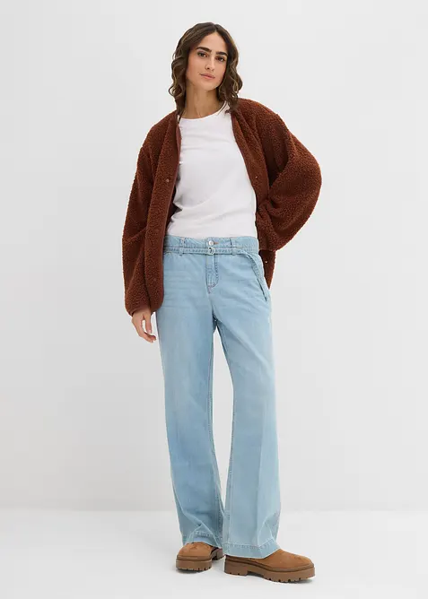 Wide Leg Jeans med medelh&ouml;g midja och sk&auml;rp, bonprix
